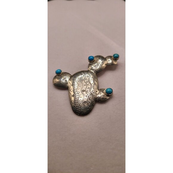 Carolyn Pollack Jewelry - Carolyn Pollack Prickley Pear Cactus Brooch Sterling Vintage W/4 Turquoise Stone